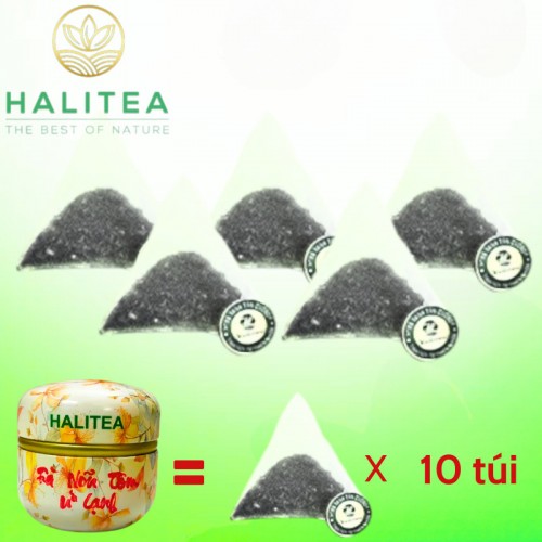 Trà Nõn Tôm Ủ Lạnh HALITEA Túi Tam Giác Hộp Thiếc 50g/ hộp/ 10 túi 